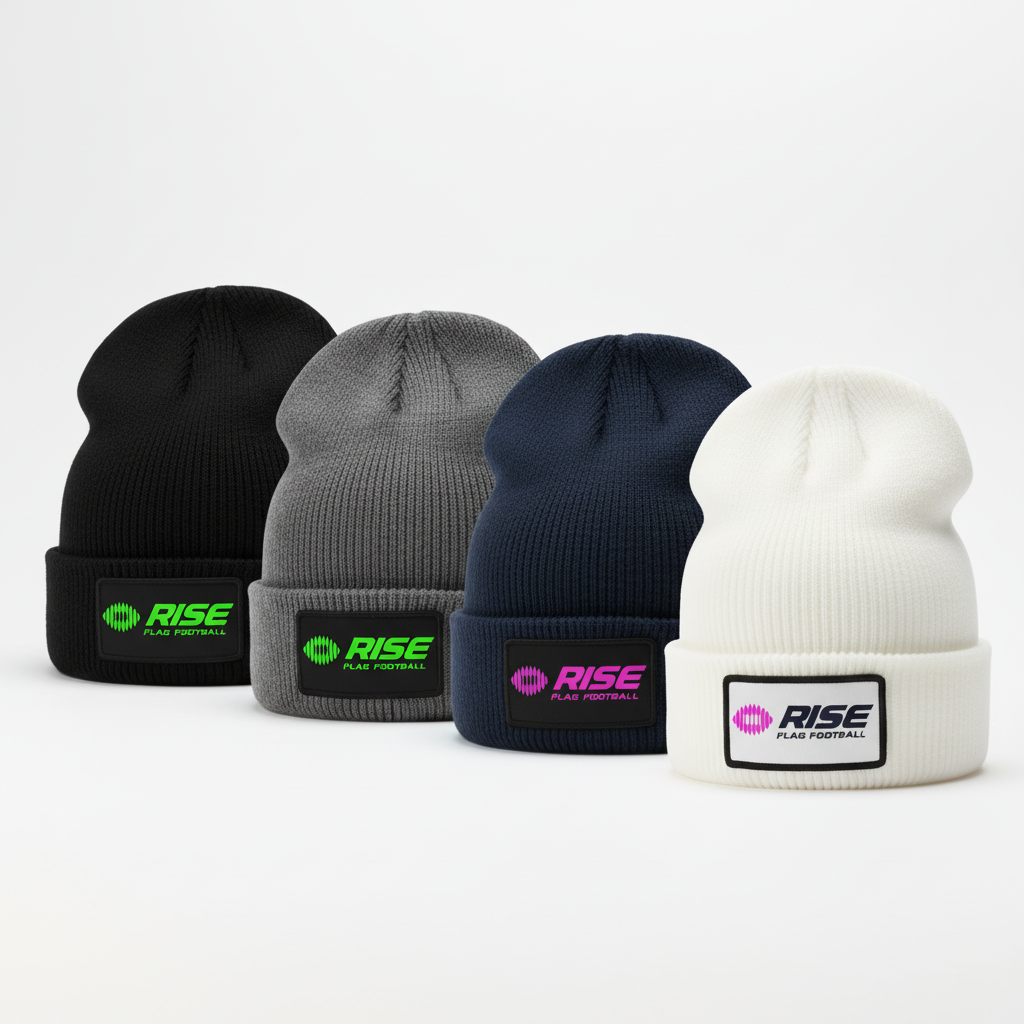 Custom winter hats with RISE logos